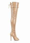 Over-Knee Latex Boots Back-Laces Beige