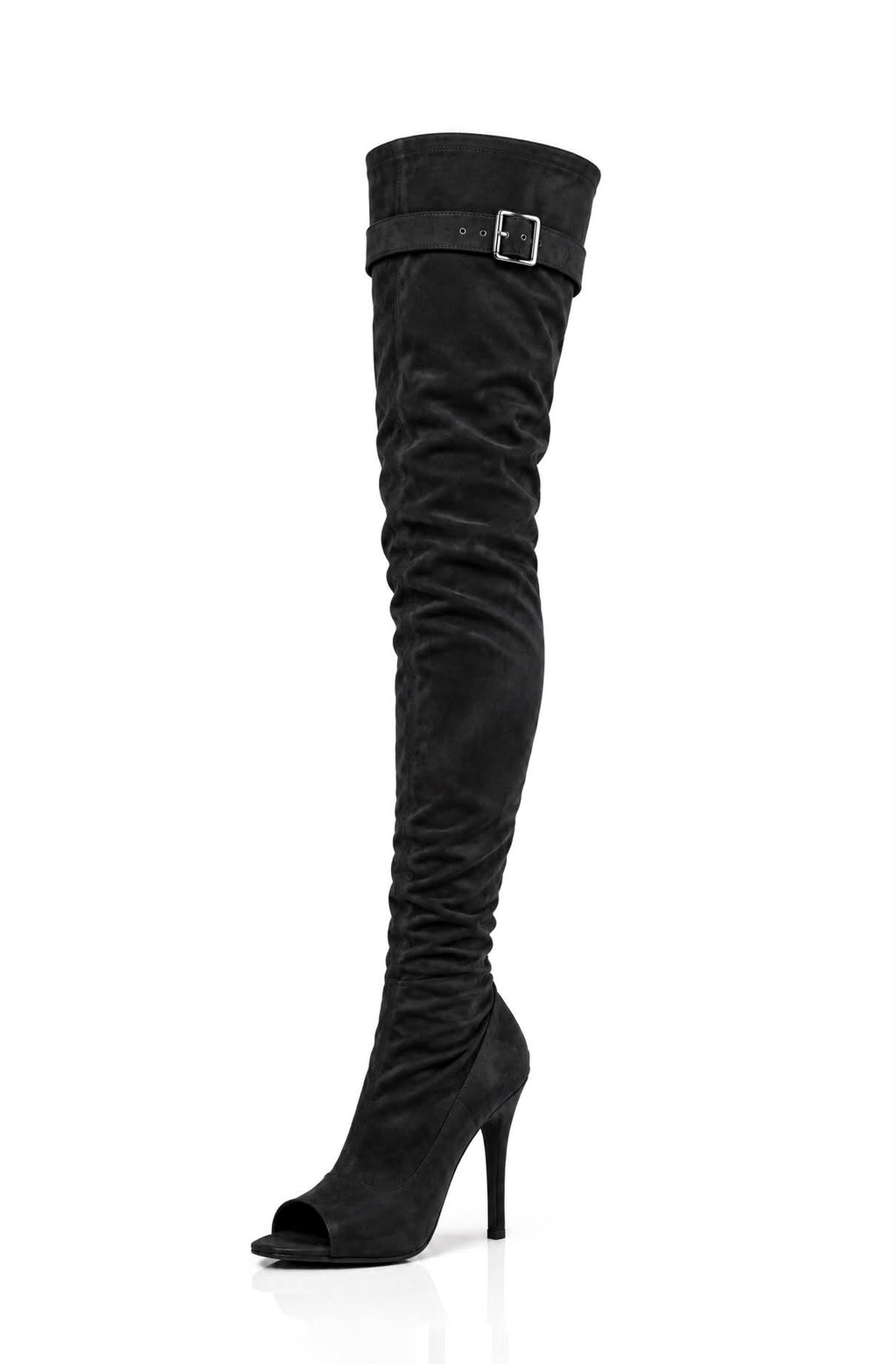 Over-Knee PU-Suede Elastic Boots Back-Laces Black