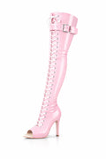 Over-Knee Latex Boots Front-Laces 2-color Pink-White