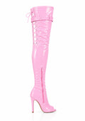 Over-Knee Latex Boots Back-Laces One-Color Pink