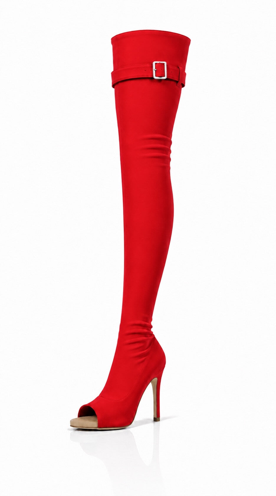 Over-Knee Second-Skin Elastic Boots Back-Laces Red