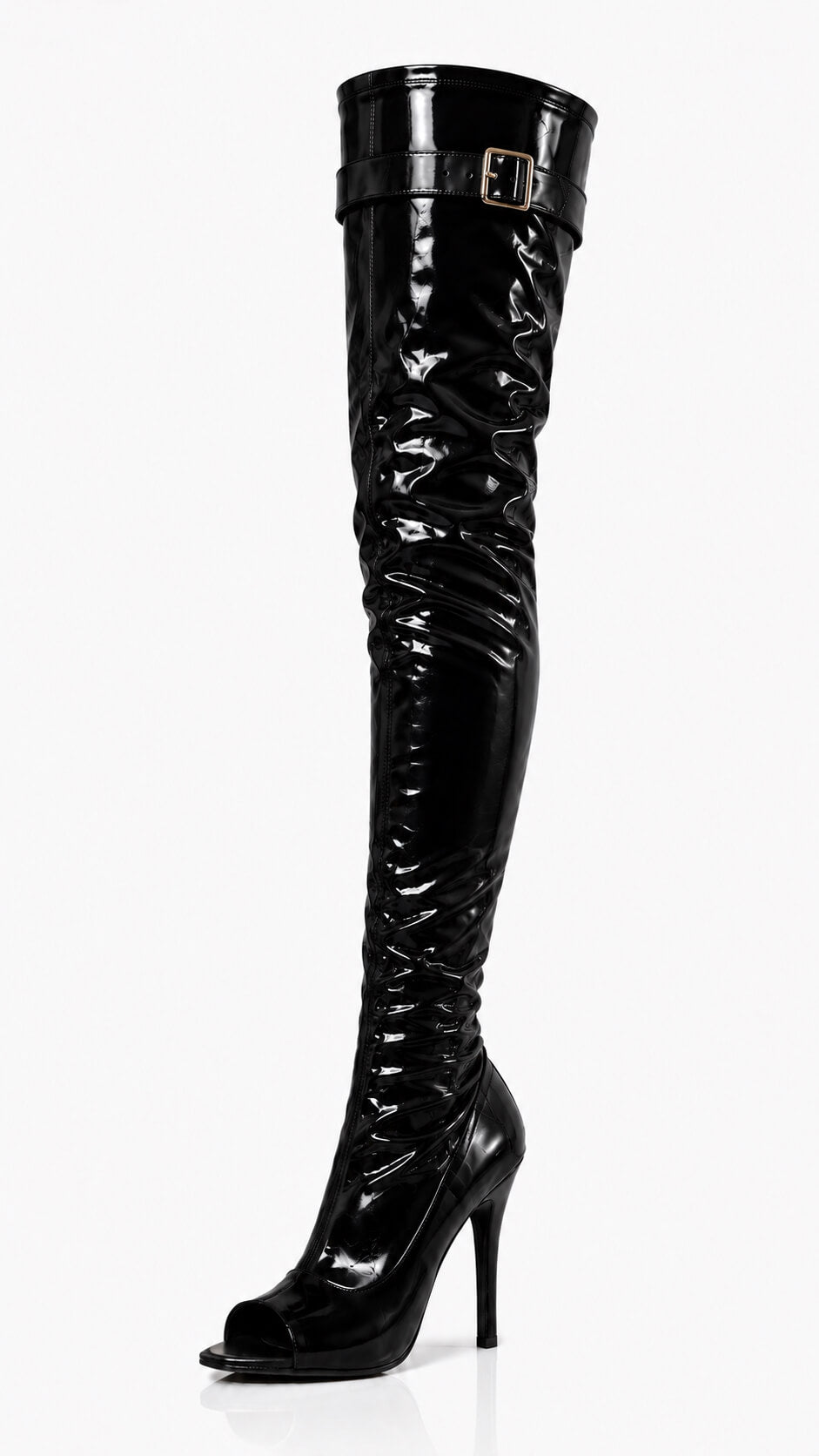 Over-Knee Latex Boots Back-Laces Black