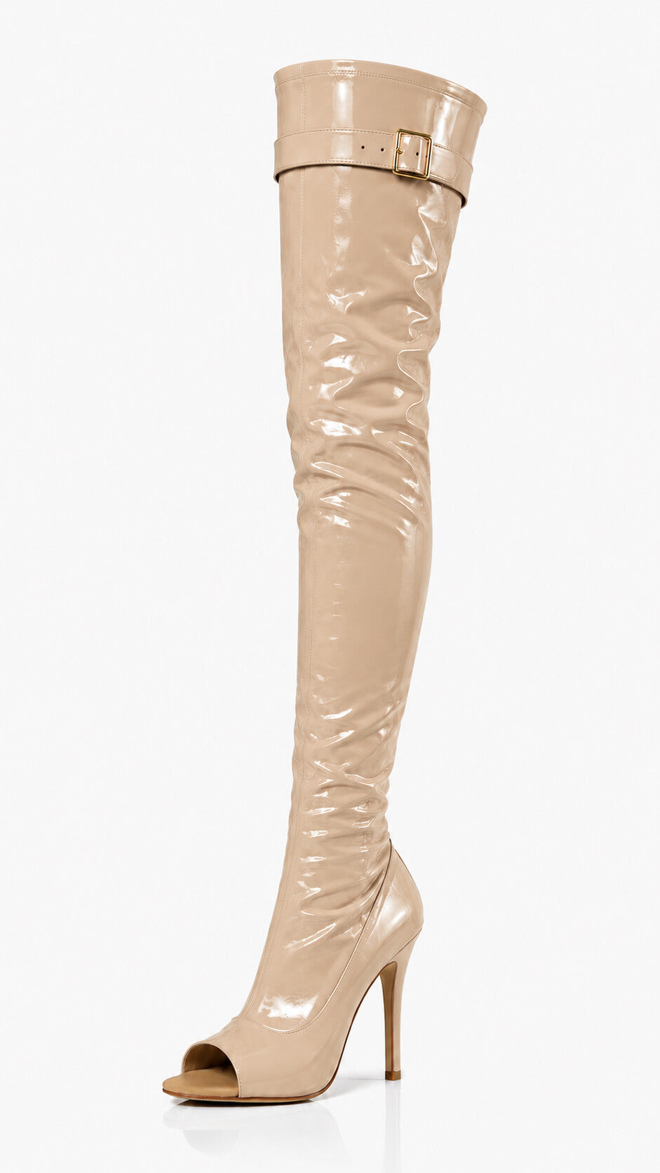 Over-Knee Latex Boots Back-Laces Beige