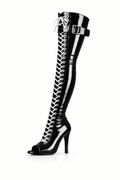 Over-Knee Latex Boots Front-Laces 2-color Black-White