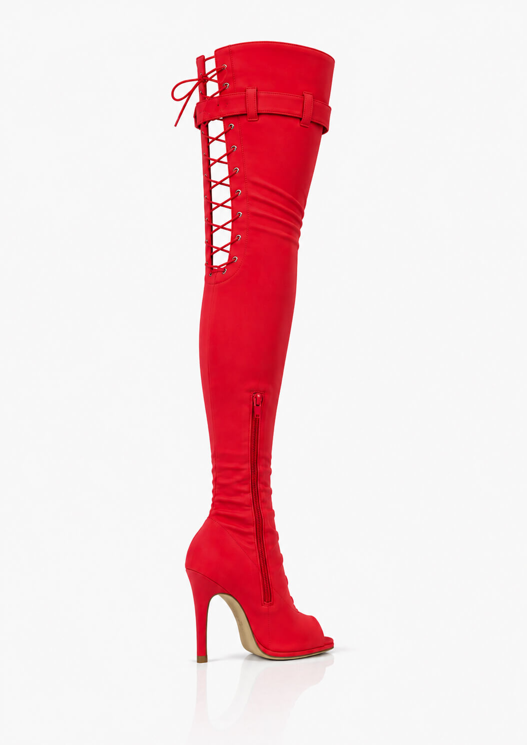 Over-Knee Second-Skin Elastic Boots Back-Laces Hot Pink