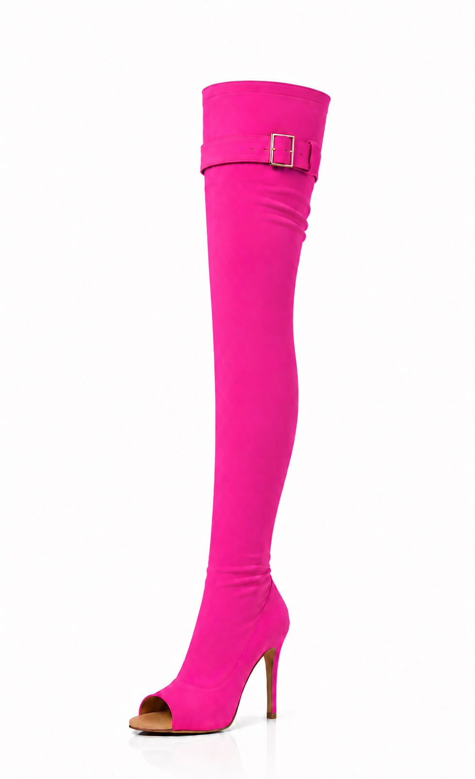 Over-Knee Second-Skin Elastic Boots Back-Laces Hot Pink