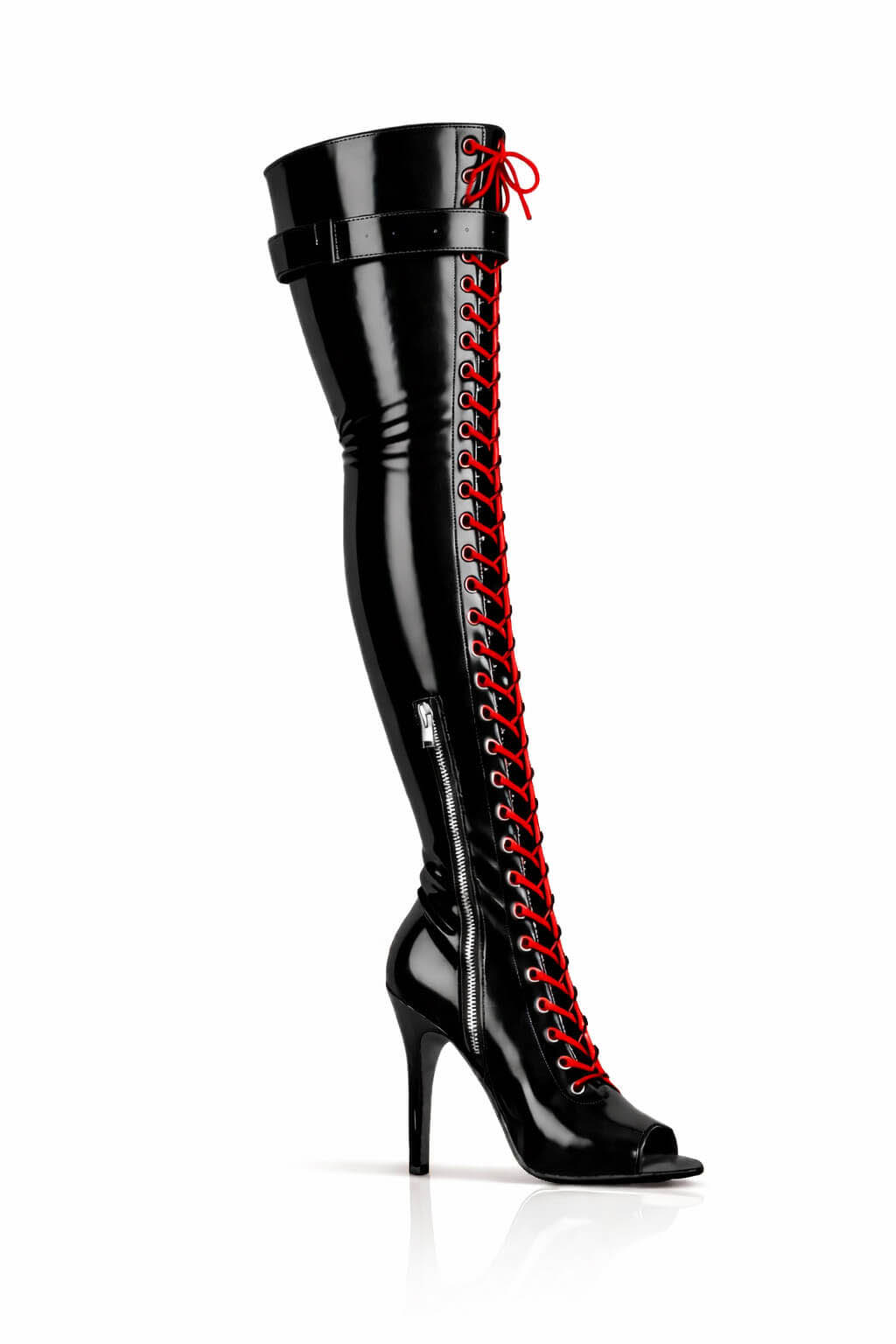 Over-Knee Latex Boots Front-Laces 2-color Black-Red