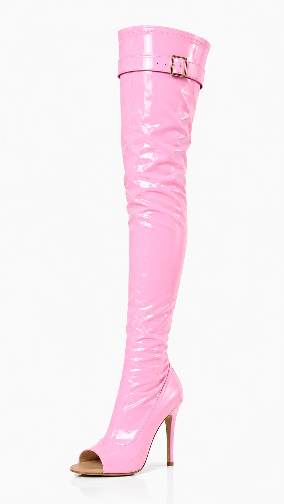 Over-Knee Latex Boots Back-Laces One-Color Pink