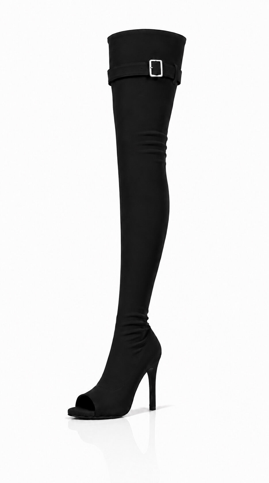 Over-Knee Second-Skin Elastic Boots Back-Laces Black