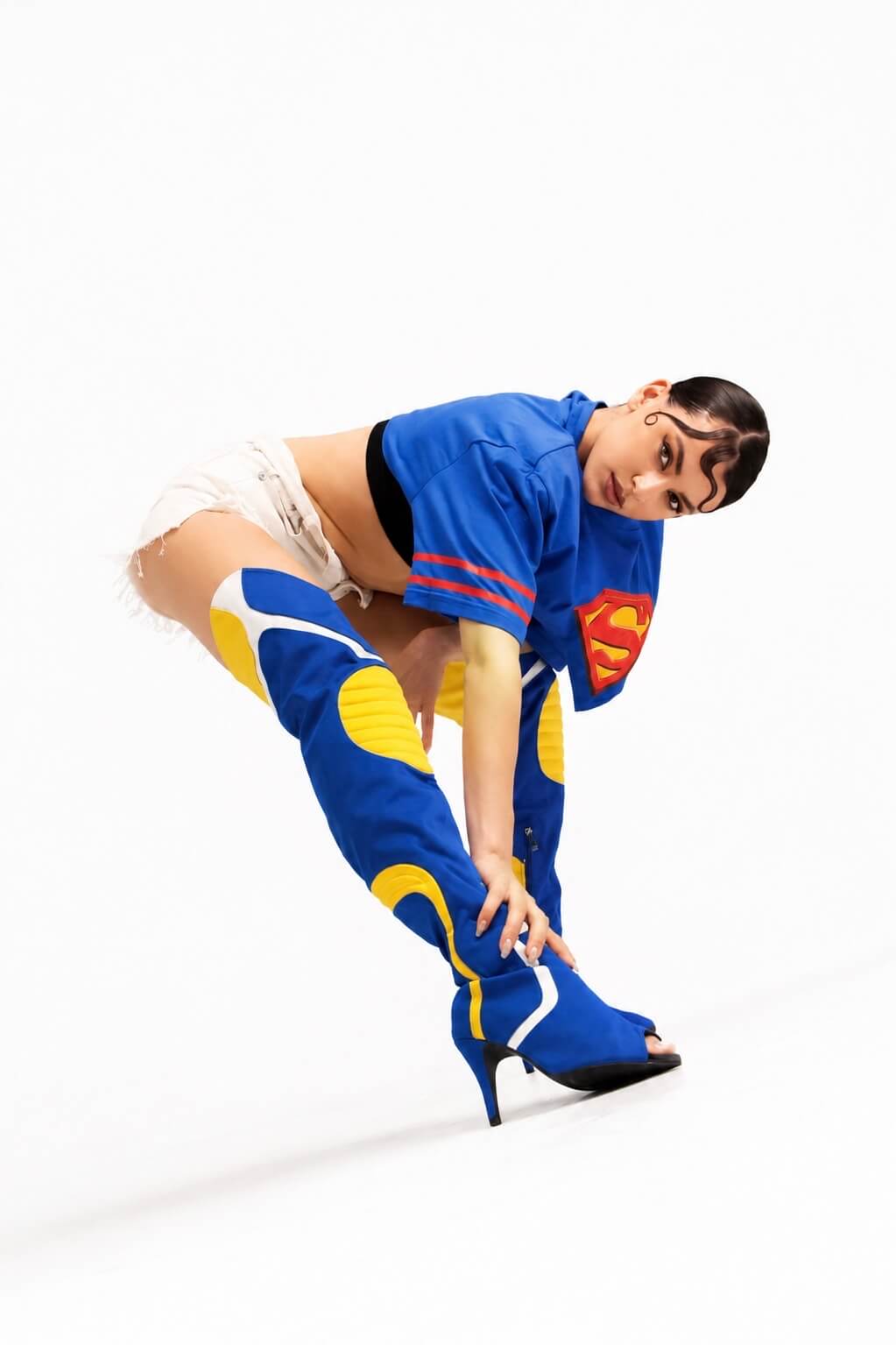 KNEE-PAD Elastic-Fabric Boots Blue-Yellow