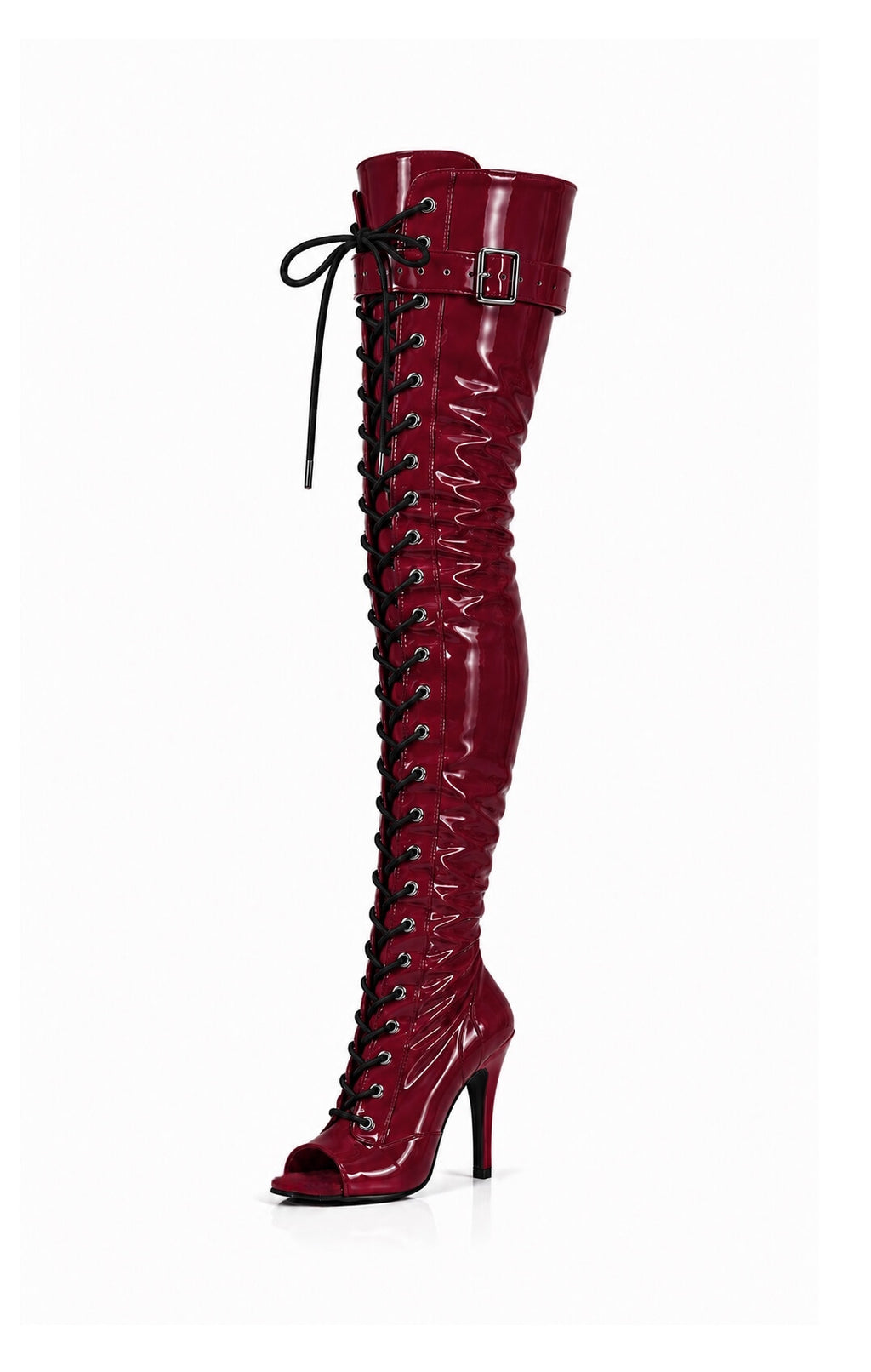 Over-Knee PU-Leather-Latex-Boots-Front-Laces Beige-Beige