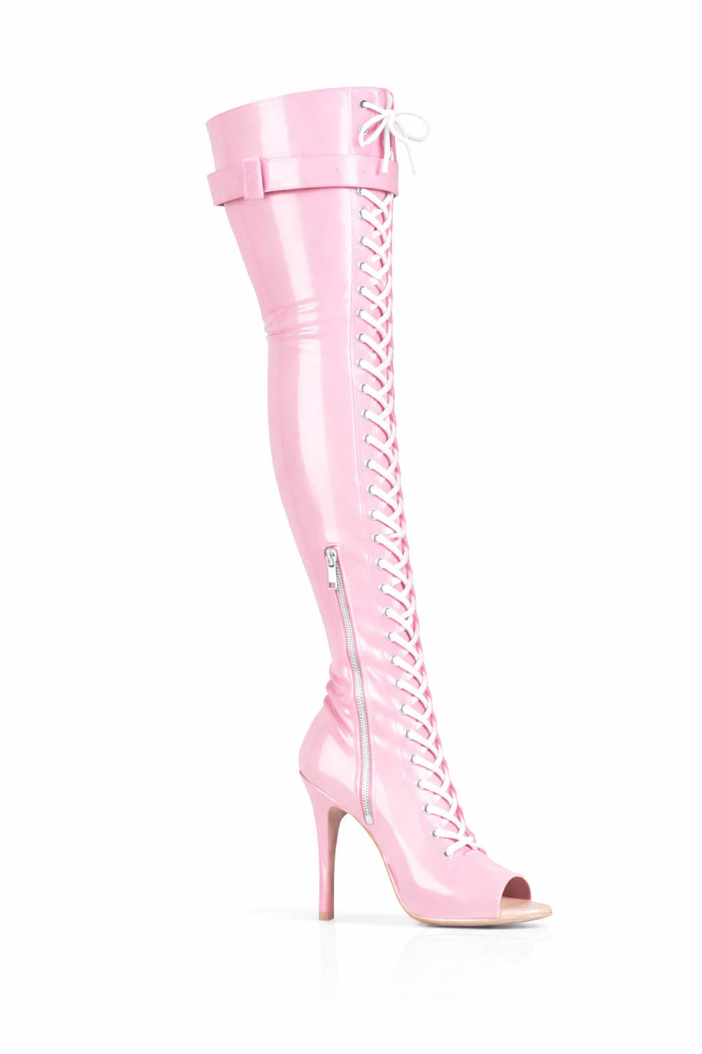 Over-Knee Latex Boots Front-Laces 2-color Pink-White
