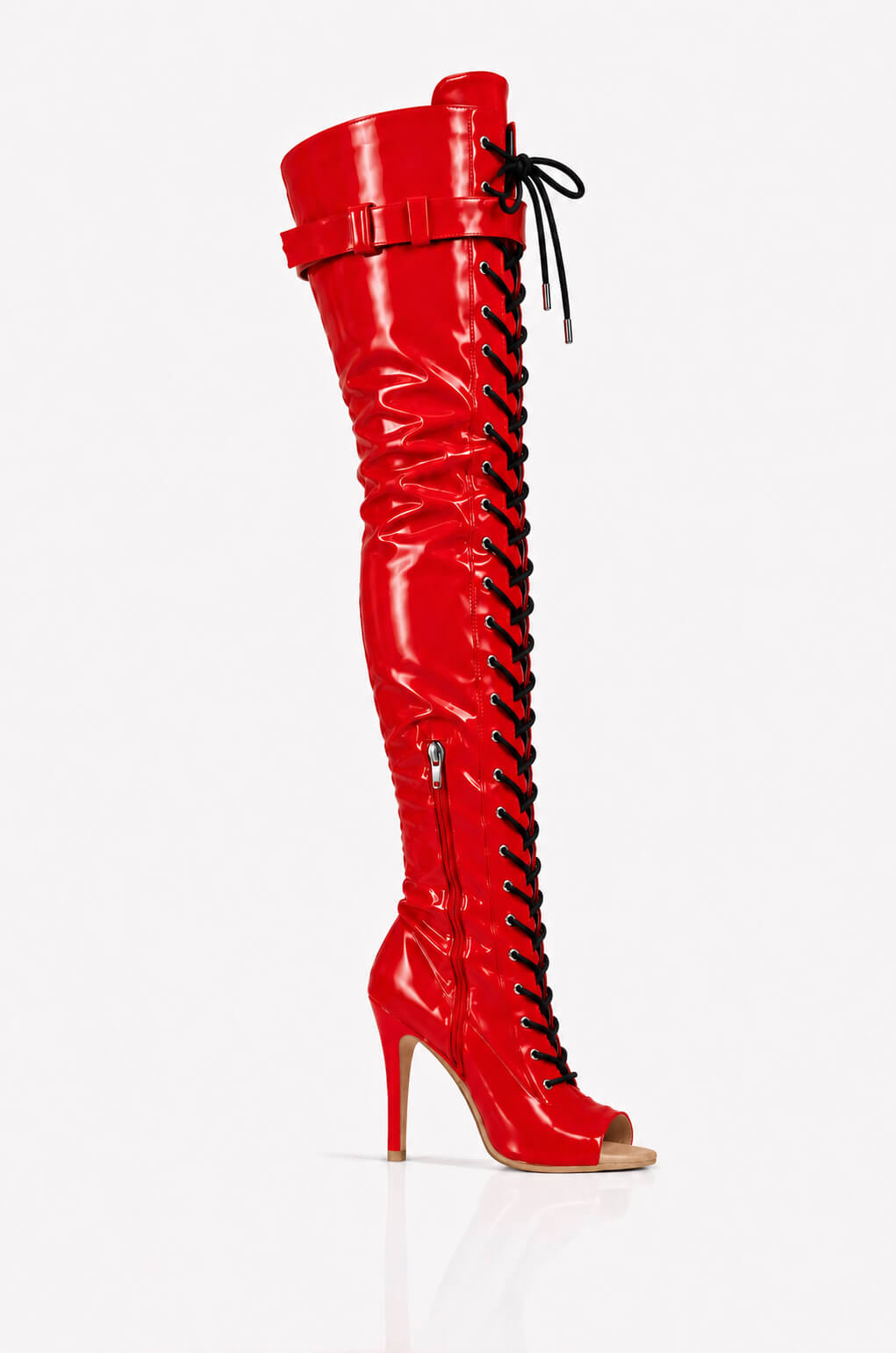 Over-Knee Latex Boots Front-Laces 2-color Red-Black
