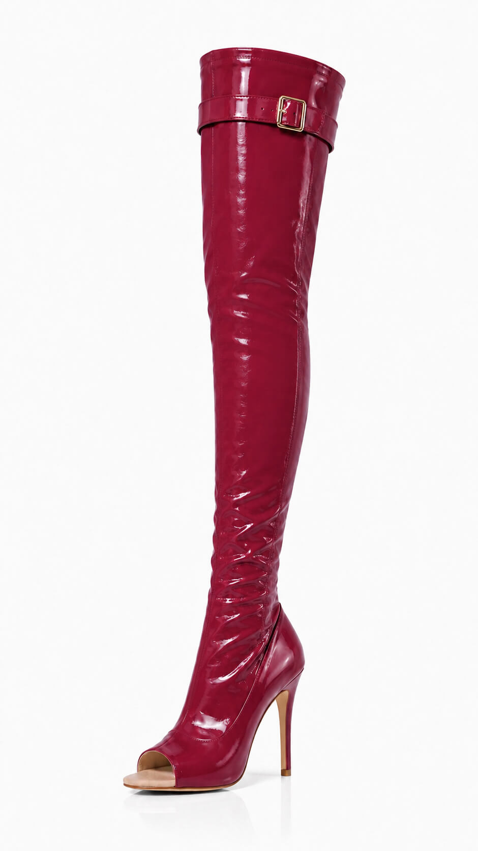 Over-Knee Latex Boots Back-Laces Burgundy