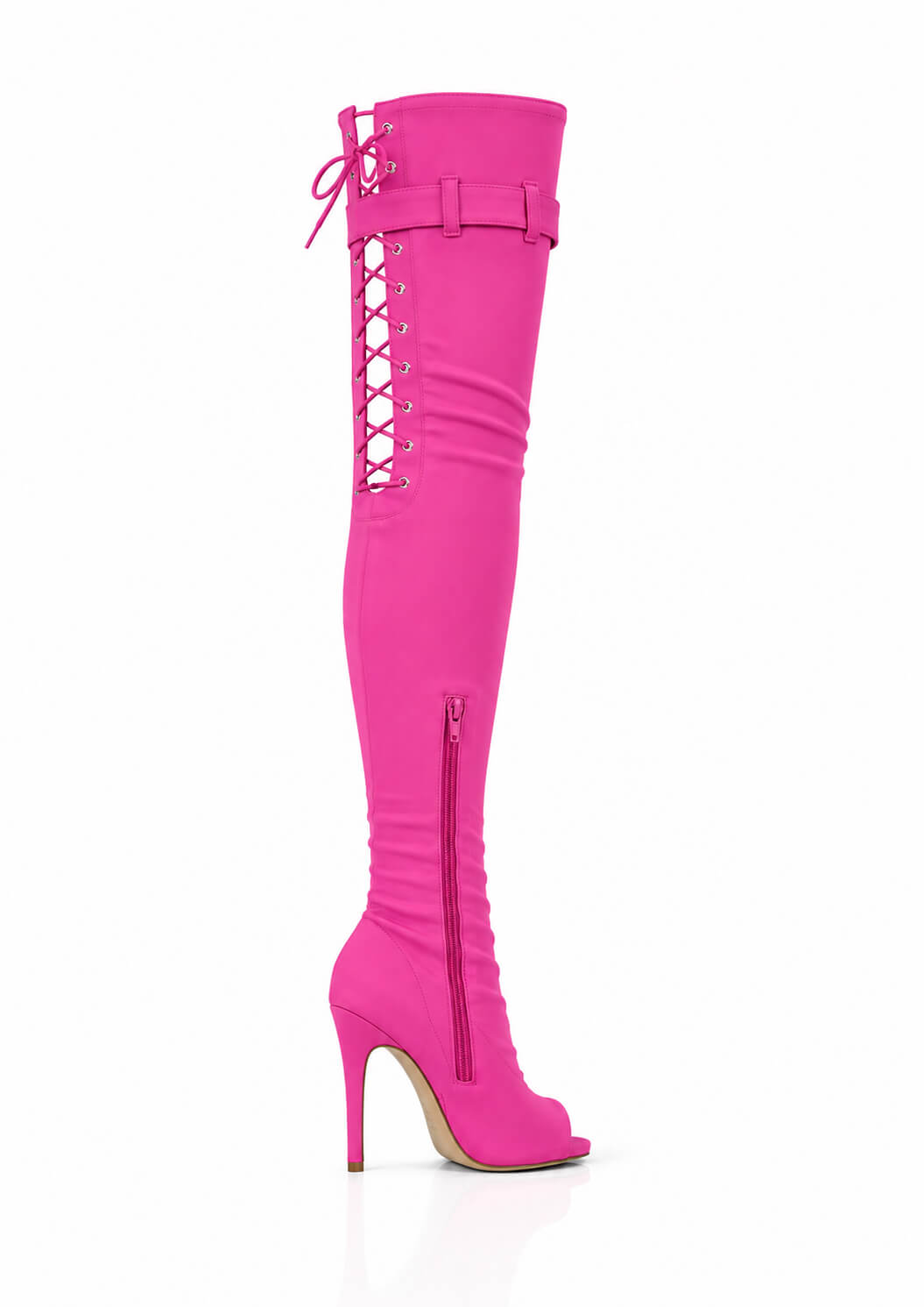 Over-Knee Second-Skin Elastic Boots Back-Laces Hot Pink