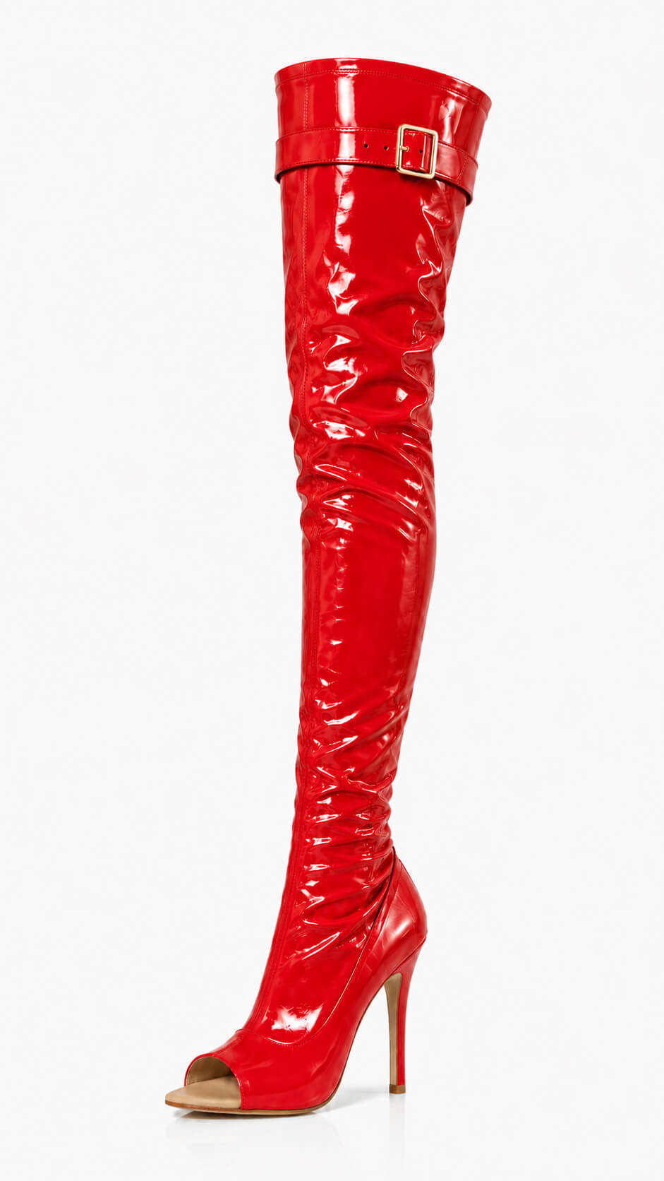 Over-Knee Latex Boots Back-Laces Red
