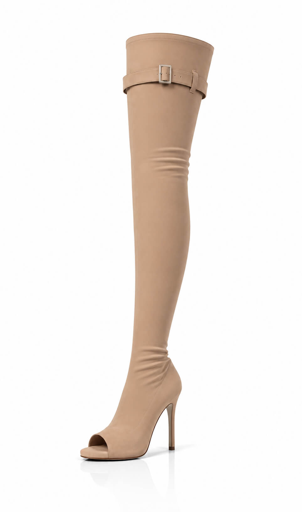 Over-Knee Second-Skin Elastic Boots Back-Laces Beige