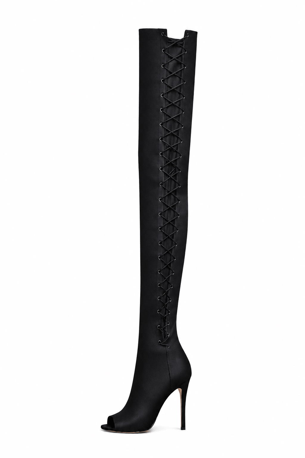Over-Knee Elastic Boots Side-Laces - Black
