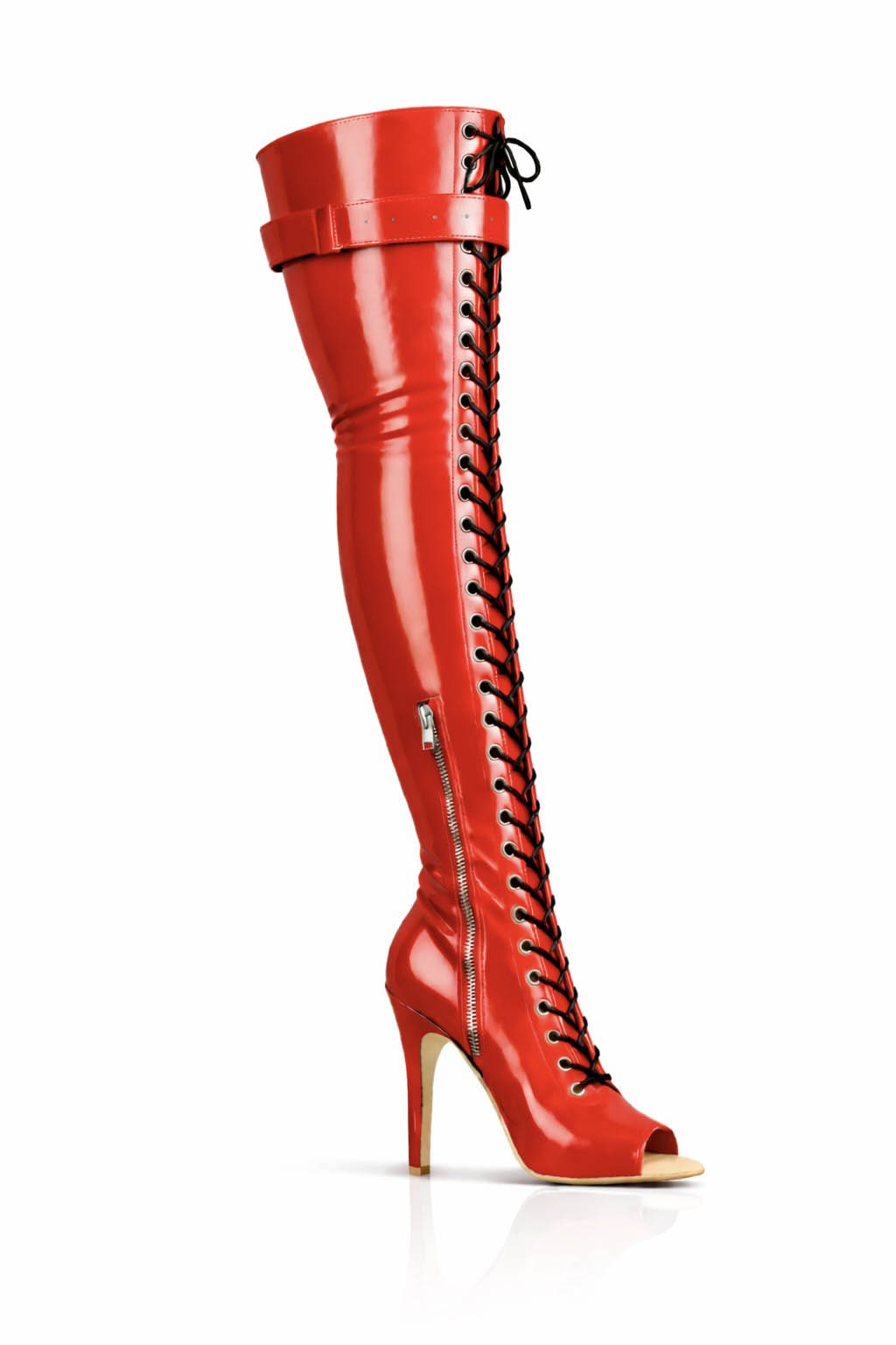 Over-Knee Latex Boots Front-Laces 2-color