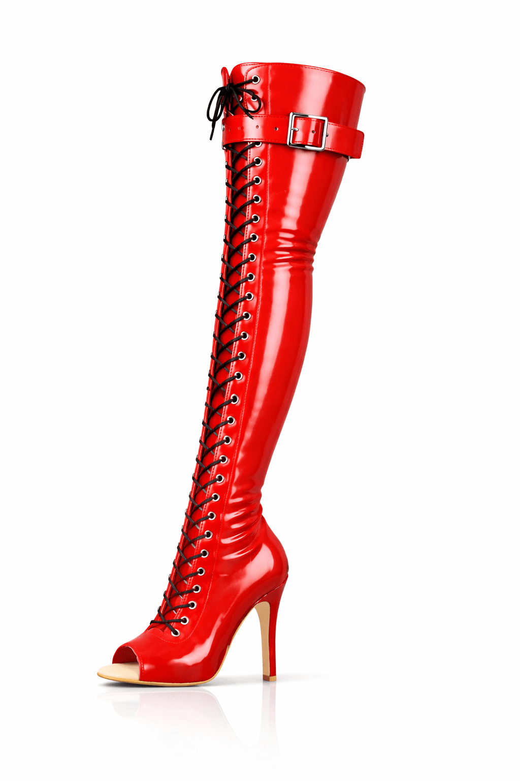 Over-Knee Latex Boots Front-Laces 2-color