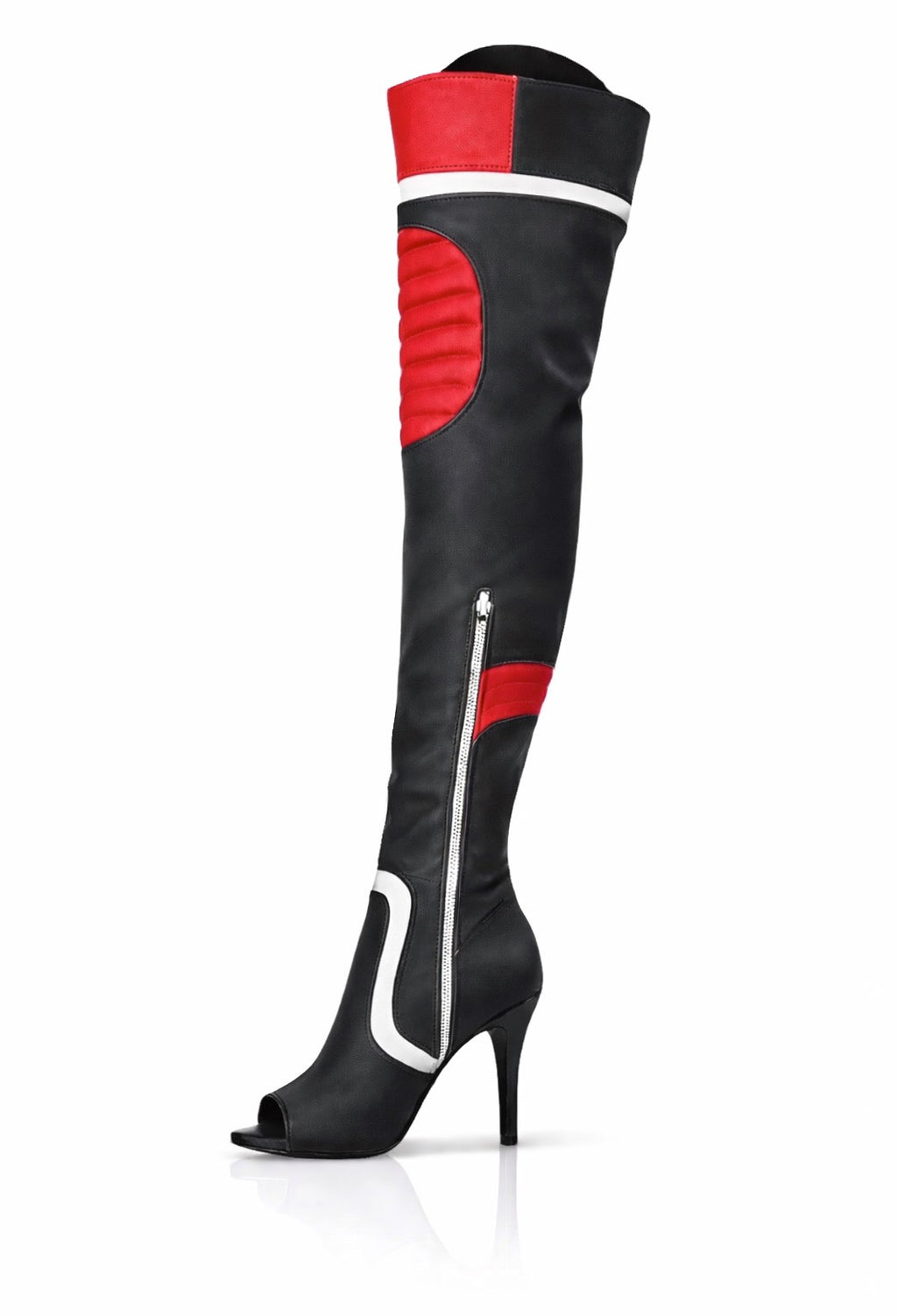 KNEE-PAD Elastic-Fabric Boots Black-Red