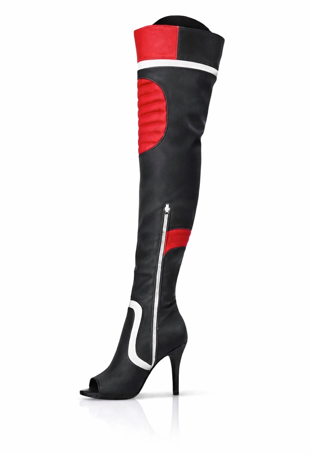 KNEE-PAD Elastic-Fabric Boots Black-Red