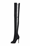 Over-Knee Elastic Boots Side-Laces - Black