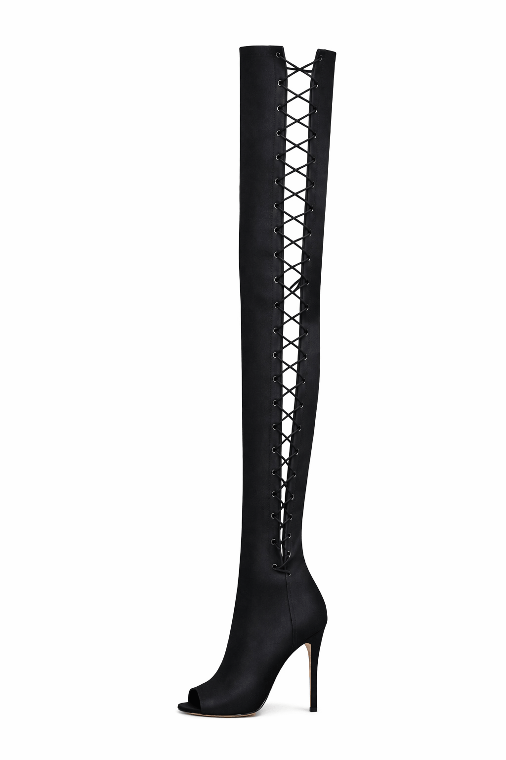 Over-Knee Elastic Boots Side-Laces - Black