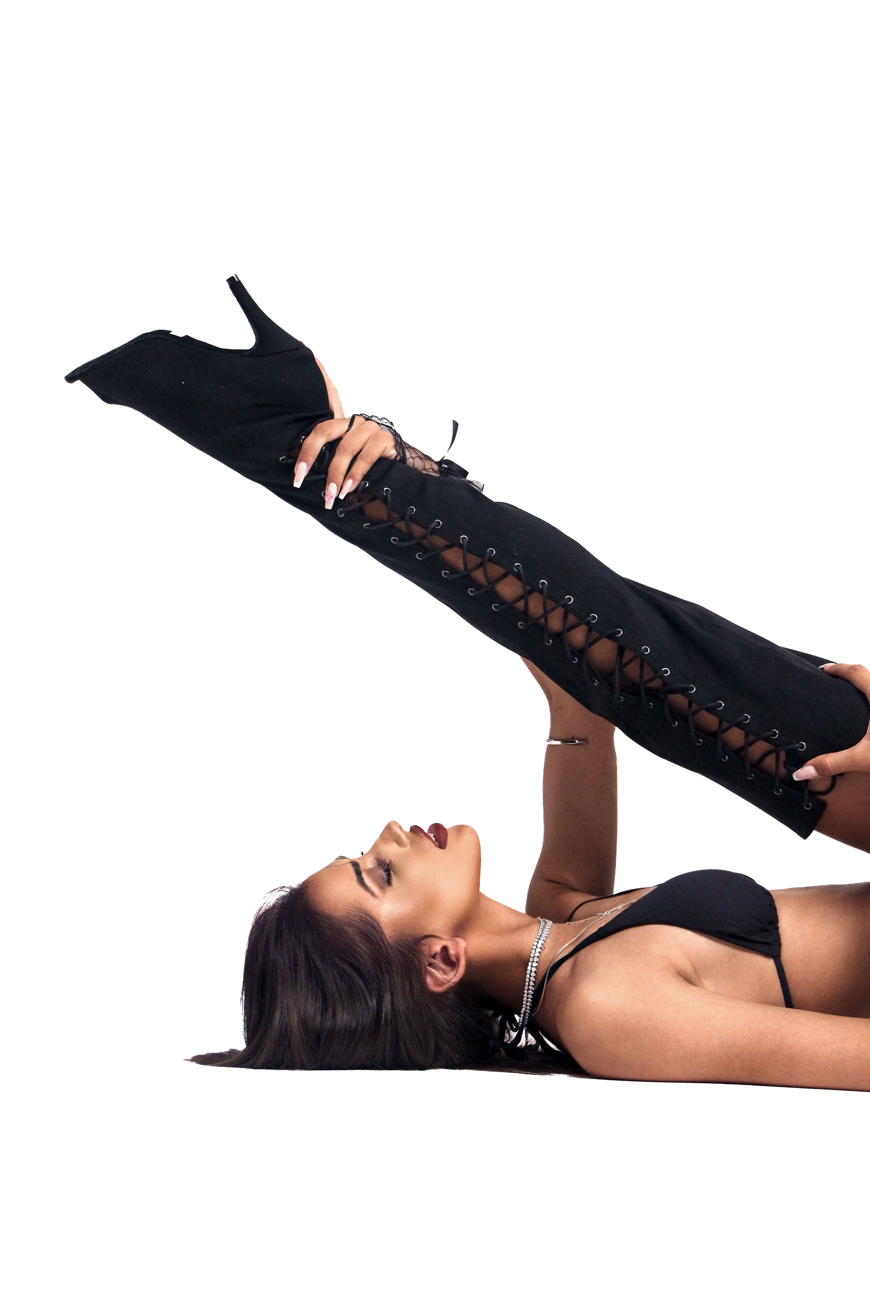 Over-Knee Elastic Boots Side-Laces - Black