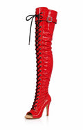 Over-Knee Latex Boots Front-Laces 2-color Red-Black