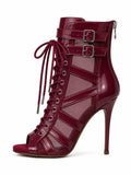 Ankle-SUPPORTIVE-FIT-Boots PU-Leather-Latex-Mesh Burgundy