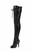 Over-Knee Latex Boots Front-Laces One-Color Black